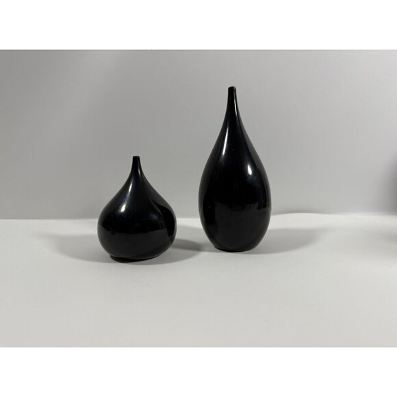 Mid Century Takahashi Black Lacquered Teardrop Salt & Pepper Shakers Japan FLAWS - Picture 1 of 14